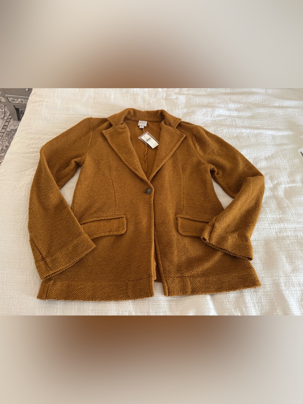 Maeve Anthropologie Warm Caramel Brown Textured Knit Blazer Size Small NWT